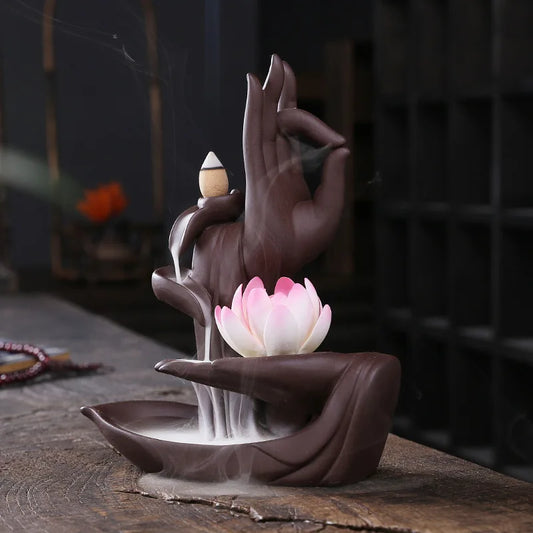 1pc, Lotus Waterfall Incense Holder Ceramic Handicrafts, Aromatherapy for Home Decor, Office, Yoga, Relaxation (Without Incense)